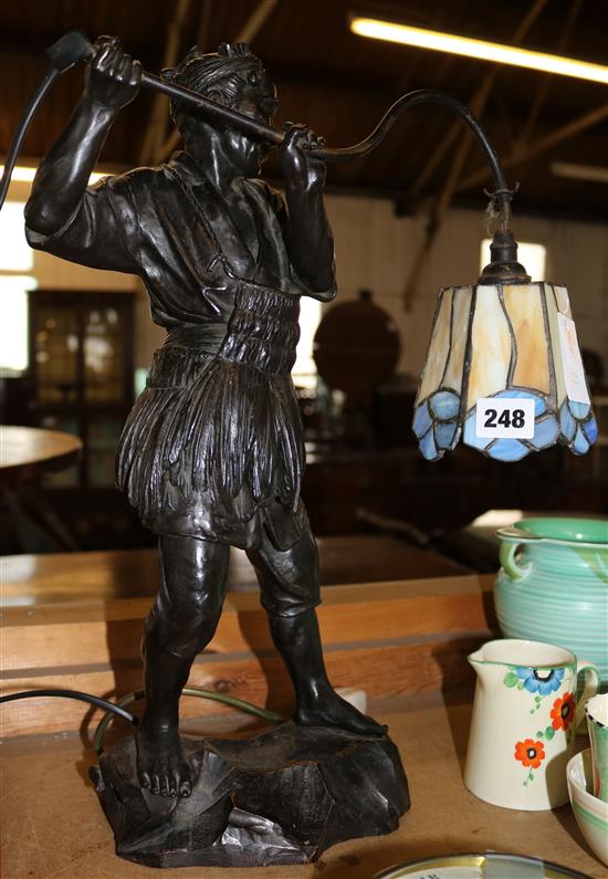 A Japanese bronze figure mounted as a lamp